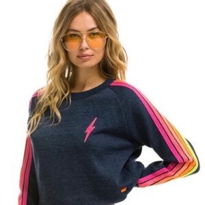 Aviator Nation Bolt Embroidery Classic Cropped Crew Sweatshirt